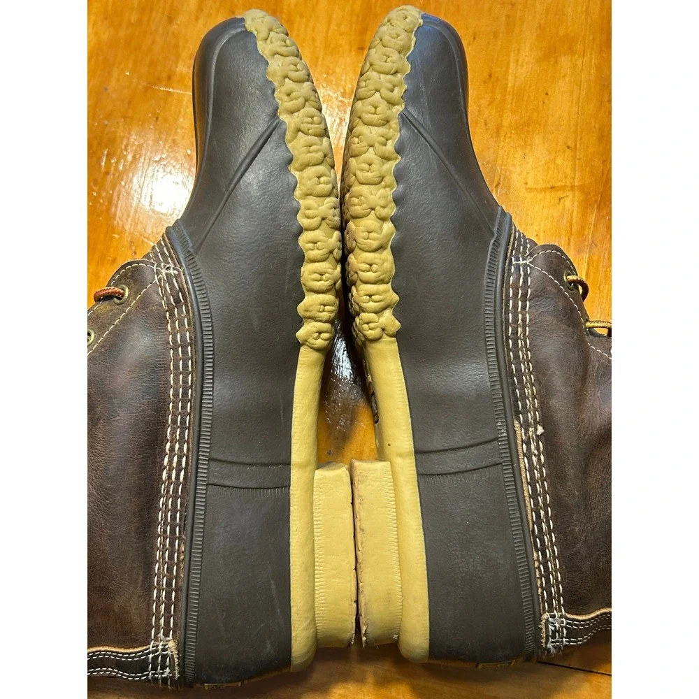 LL Bean Mens 8 Duck Boots Brown Leather Flannel Lined Gorpcore, New England Prep
